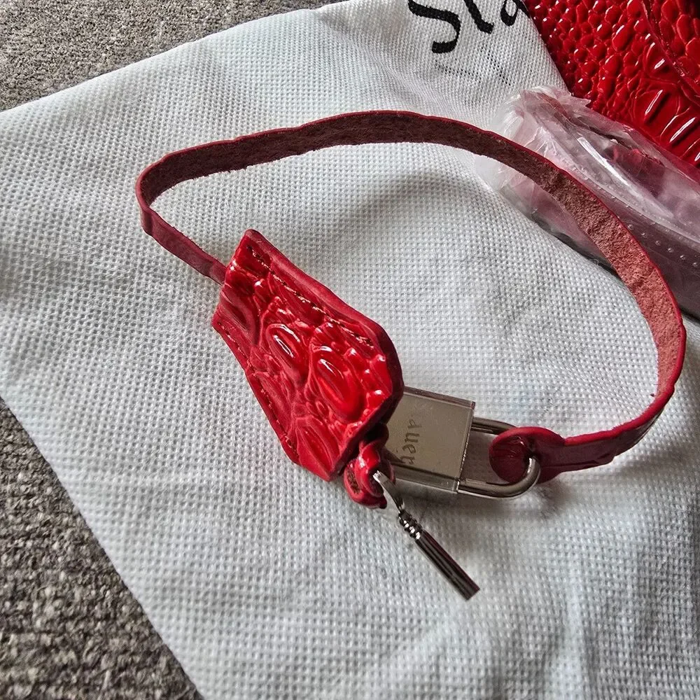 EUC STAUER Red Croc Embossed Hard Leather Handbag Purse Unused Clean animal